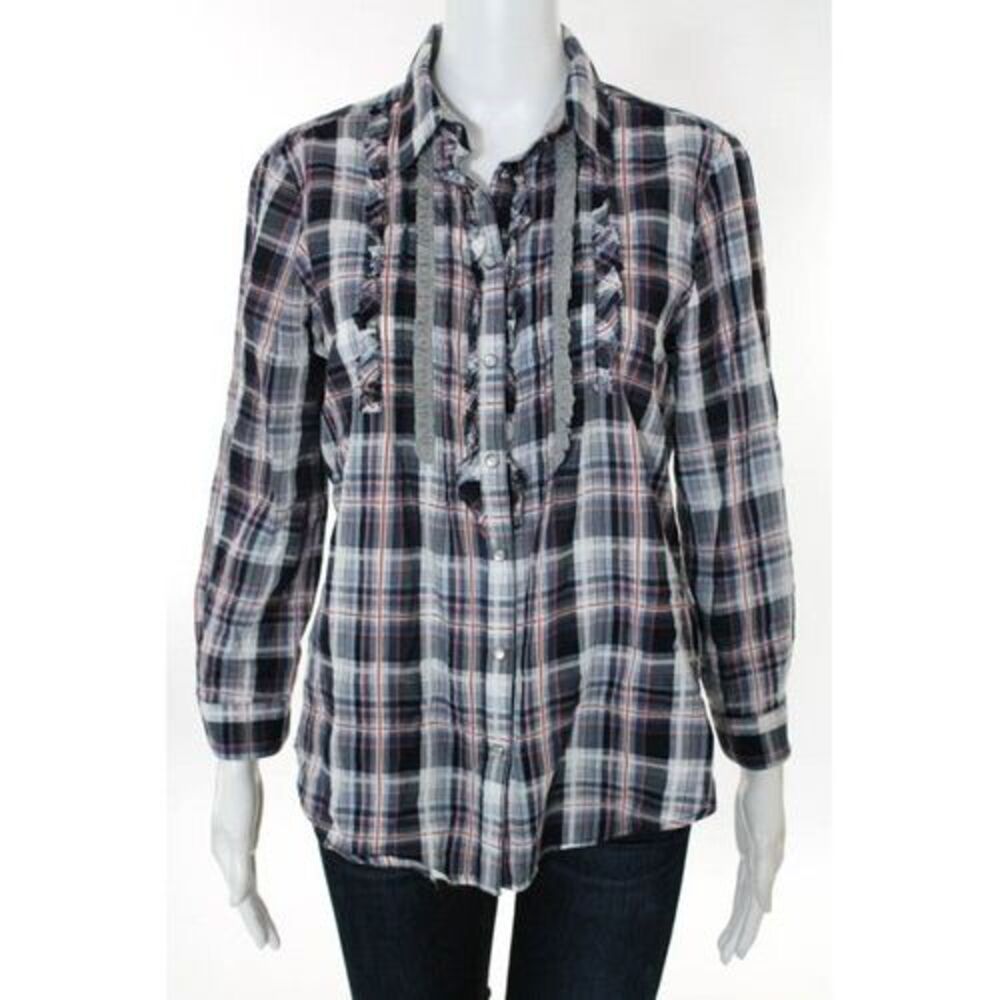 ZARA BASIC Multicolor Cotton Plaid Long Sleeve Snap Button Down Shirt Sz L